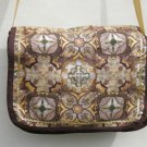 $60  Shoulder Bag - Brown and Gold Spanish Tiles with Brown Edging and Gold Ric Rac - 9 X 12 Inches