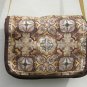 $60 Shoulder Bag - Brown and Gold Spanish Tiles with Brown Edging and Gold Ric Rac - 9 X 12 Inches