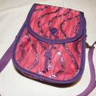 $50  Red Hat Ladies Pouch Shoulder Bag–Red Sateen with Purple Decorative Netting–7 X7X3in
