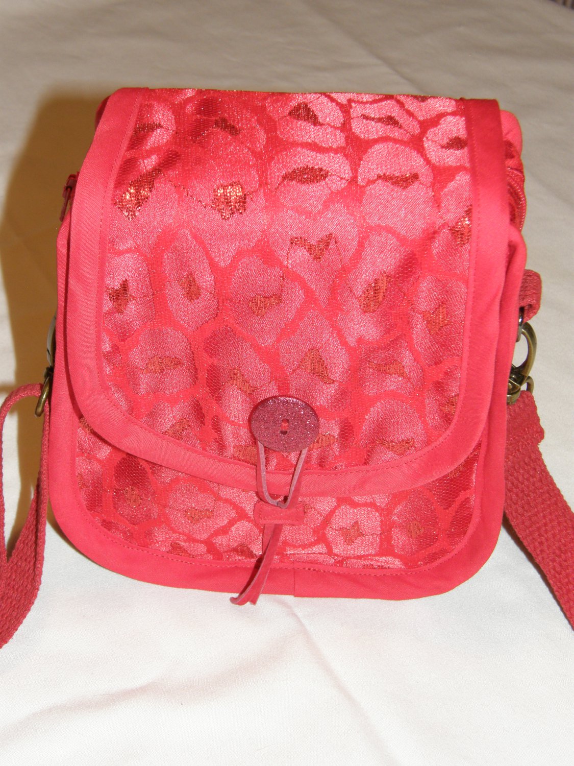$50  Red Hat Ladies Pouch Style Shoulder Bag&acirc;��Red Sateen with Red Decorative Netting&acirc;��7 X7X3