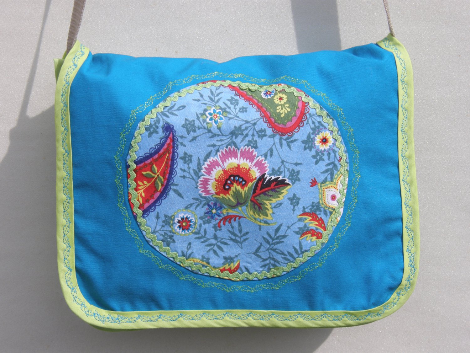 $45 SALE ITEM-Multi Colored Turquoise Paisley Cotton Canvas Shoulder-Cross Body Bag