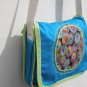 $45 SALE ITEM-Shoulder Bag-Turquoise-Multi Colored Circles Edged in Spring Green-Top Stitching