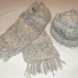 $95.50   Pale Blue and Light Tan Cap and Scarf 100% Wool Yarn (Adult Size)