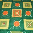 $98.75  Retro Crocheted Acrylic Afghan 47 X 47 inches in Greens, Yellows and Oranges
