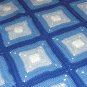 $83.50 3 Tone Blue and White Acrylic Crocheted Afghan 40 X 40 Inches Dark Blue Shell Stitch Edging