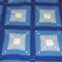 $83.50 3 Tone Blue and White Acrylic Crocheted Afghan 40 X 40 Inches Dark Blue Shell Stitch Edging