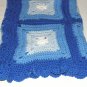 $83.50 3 Tone Blue and White Acrylic Crocheted Afghan 40 X 40 Inches Dark Blue Shell Stitch Edging