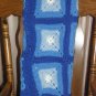 $83.50 3 Tone Blue and White Acrylic Crocheted Afghan 40 X 40 Inches Dark Blue Shell Stitch Edging
