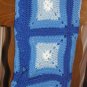 $83.50 3 Tone Blue and White Acrylic Crocheted Afghan 40 X 40 Inches Dark Blue Shell Stitch Edging
