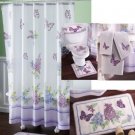 NEW PURPLE LILAC BUTTERFLY FABRIC SHOWER CURTAIN TOWEL RUG COMMODE BATHROOM SET