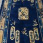 Peking Chinese  Handmade  Oriental Rug  Navy Blue Background Beige Border  4' x 6'9''  Vintage 1940s