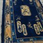 Peking Chinese  Handmade  Oriental Rug  Navy Blue Background Beige Border  4' x 6'9''  Vintage 1940s