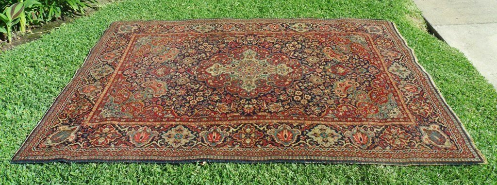 ANTIQUE 1900s HANDMADE ORIENTAL RUG 100% WOOL 4'5'' x 6'6'' CENTER MEDALLION FLORAL DESIGN