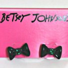 BETSEY JOHNSON Black Bow with SPARKLING Green Center STUD Fashion EARRINGS