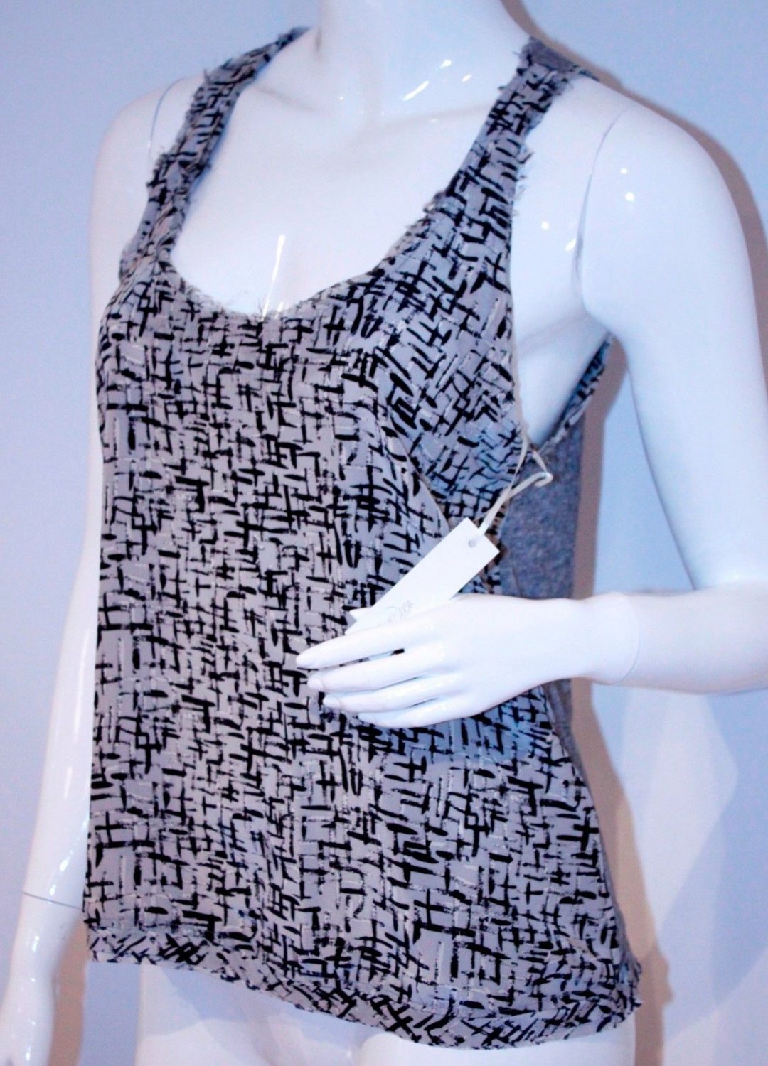 RORY BECA Grey CONTRAST Tank TOP Racerback SILK Made in USA S 120+ Free Ship