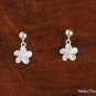 SE17701 8mm Bead + 8mm Plumeria CZ Earrings White