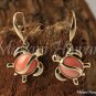 Yellow Gold Pink & Coral Honu (Sea-Turtle) Hook Earrings GE2102