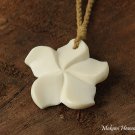 Cow Bone Hand Carved Hawaiian Plumeria Pendant Necklace KOA1135