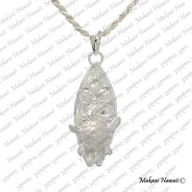 Turtle Scroll Surfboard Hawaiian Silver Pendant Necklace SP27101
