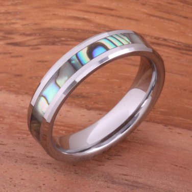 Tungsten Carbide Abalone Shell Wedding Ring Beveled Edge 6mm TUR1017