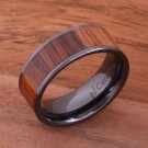 Natural Koa Wood High-tech Black Ceramic Wedding Ring Flat 8mm TUR4007