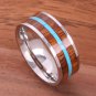 Natural Hawaiian Koa Wood and Turquoise Inlaid Stainless Steel Flat 8mm SLR6307