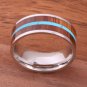 Natural Hawaiian Koa Wood and Turquoise Inlaid Stainless Steel Flat 8mm SLR6307