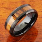 Natural Hawaiian Koa Wood Inlaid Tungsten Beveled Edge Ring IP Block 8mm TUR4031