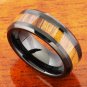 Natural Hawaiian Koa Wood Inlaid Tungsten Beveled Edge Ring IP Block 8mm TUR4031