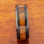 Natural Hawaiian Koa Wood Inlaid Tungsten Beveled Edge Ring IP Block 8mm TUR4031