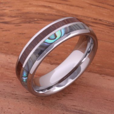 Koa Wood Abalone Tungsten Two Tone Wedding Ring Half Wood/Shell 6mm TUR4023