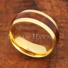8mm Koa Wood Yellow Gold Plated Stainless Steel Wedding Ring Oval SLR6115