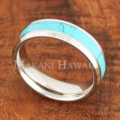 8mm Turquoise Stainless Steel Wedding Ring Beveled Edge SLR6201