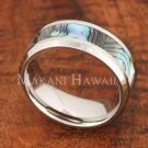8mm Abalone Shell Stainless Steel Wedding Ring Beveled Edge SLR6301