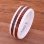 Koa Wood Inlaid High Tech White Ceramic Double Row Wedding Ring 8mm TUR4019