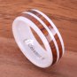 Koa Wood Inlaid High Tech White Ceramic Double Row Wedding Ring 8mm TUR4019