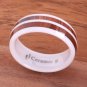 Koa Wood Inlaid High Tech White Ceramic Double Row Wedding Ring 8mm TUR4019