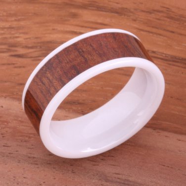 Natural Koa Wood High-tech Ceramic Wedding Ring Flat 8mm TUR4015