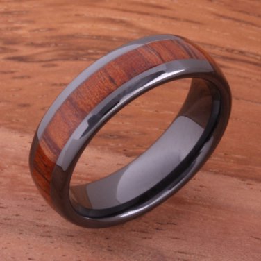 High-tech Black Ceramic Koa Wood Wedding Ring Oval 6mm TUR4006