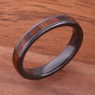 Natural Koa Wood High-tech Black Ceramic Oval Wedding Ring 4mm TUR4010