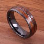 Koa Wood Inlaid High Tech Black Ceramic Double Row Wedding Ring 6mm TUR4012