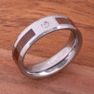 Natural Hawaiian Koa Wood Inlaid Tungsten with CZ Beveled Edge Ring 6mm TPX153