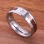 Natural Hawaiian Koa Wood Inlaid Tungsten with CZ Beveled Edge Ring 6mm TPX153