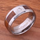 Natural Hawaiian Koa Wood Inlaid Tungsten with CZ Oval Wedding Ring 8mm TPX150