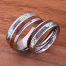 Koa Wood Abalone Inlaid Tungsten Wedding Ring Set TUR4022/TUR4023