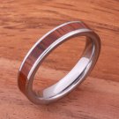 Natural Hawaiian Koa Wood Inlaid Tungsten Flat Wedding Ring 4mm TIP186-4