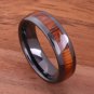 Koa Wood Inlaid High Tech Black Ceramic Wedding Ring Set Dome TUR4005/TUR4006