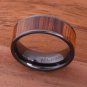 Koa Wood Inlaid High Tech Black Ceramic Wedding Ring Set Flat TUR4007/TUR4008