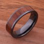 Koa Wood Inlaid High Tech Black Ceramic Wedding Ring Set Flat TUR4007/TUR4008