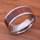 Natural Hawaiian Koa Wood Inlaid Tungsten Flat Wedding Ring 10mm TIP186-10